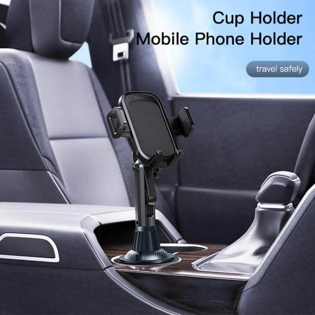 Yesido Car Cup Holder Phone Bracket 320 Degree Adjustable mounted in car cup holder showing swivel phone viewing angles