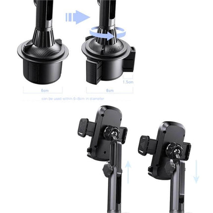Yesido Car Cup Holder Phone Bracket 320 Degree Adjustable showing adjustable base and 320-degree swivel for portrait or landscape phone viewing in cup holder