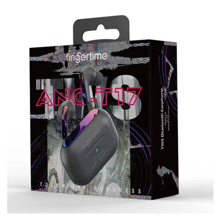 Fingertime Wireless In Ear Earbuds Blue For Commuting compact T17 TWS with ANC, charging case shown in retail box