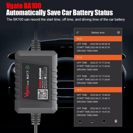 Vgate Device for Daily Car Battery Health Monitoring Bluetooth battery assistant showing app status and device image