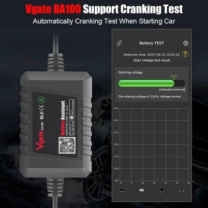 Vgate Device for Daily Car Battery Health Monitoring - Bluetooth battery cranking test with app showing real-time starting voltage