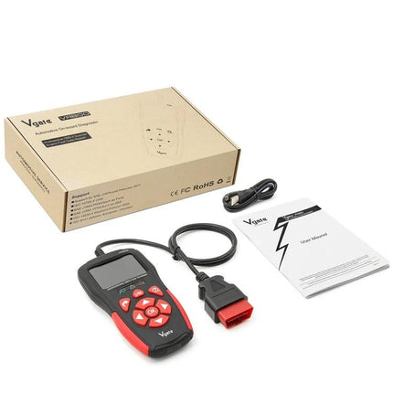 Vgate VR800 Code Reader for Daily Vehicle Diagnostics - handheld OBD2 scanner with cable, USB, user manual and packaging for routine check engine troubleshooting