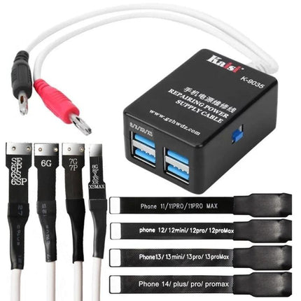 Kaisi Power Supply Activation Cable for iPhone 6 to 14 Pro Max - repair testing tool with USB ports and multiple iPhone model connectors