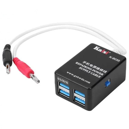 Kaisi Power Supply Activation Cable for iPhone 6 to 14 Pro Max - black repair power supply cable with red/black clips and USB ports