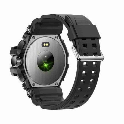 A Practical Smart Watch for Everyday Connectivity showing rugged black smartwatch back with heart-rate sensor and durable strap