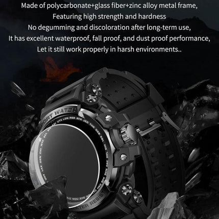 A Practical Smart Watch for Everyday Connectivity rugged black sport watch with polycarbonate glass fiber zinc alloy frame, waterproof and shockproof