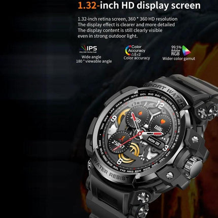 A Practical Smart Watch for Everyday Connectivity with 1.32-inch HD display showing calls, notifications and fitness dials