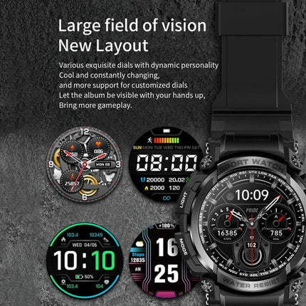 A Practical Smart Watch for Everyday Connectivity showing multiple customizable watch faces and wrist controls