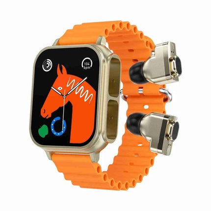 Watch That Doubles as Earphones for Daily Workouts and Calls - orange smartwatch with detachable Bluetooth earphones and 1.96-inch HD screen