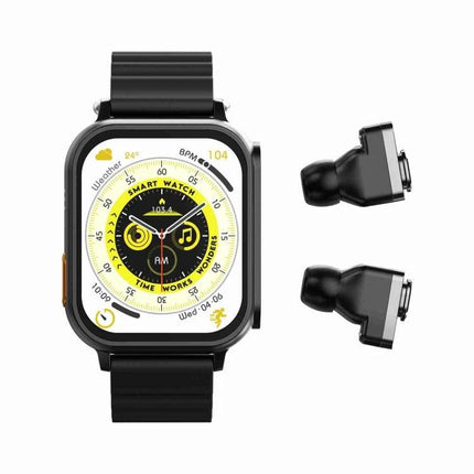 Watch That Doubles as Earphones for Daily Workouts and Calls — black smart watch with detachable Bluetooth earphones and 1.96-inch HD screen