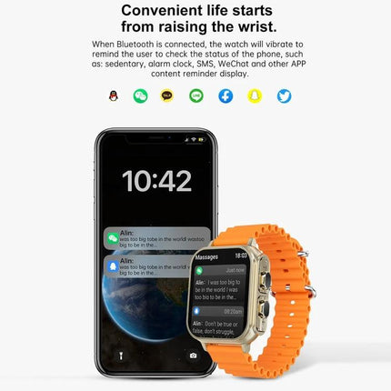 Watch That Doubles as Earphones for Daily Workouts and Calls — orange-silicone smartwatch displaying messages and paired phone for workouts and calls