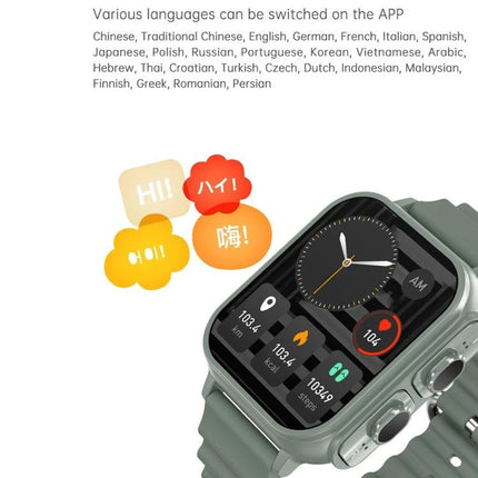 Watch That Doubles as Earphones for Daily Workouts and Calls - green smartwatch showing 1.96-inch HD screen with workout metrics and multilingual app support