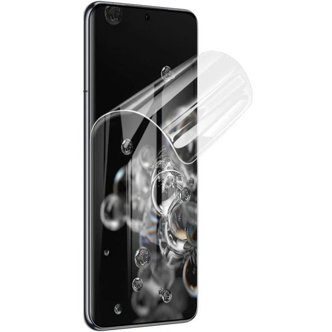 Imak Curved Hydrogel Screen Protector For Smartphone Displays shown partially applied on a curved smartphone providing edge-to-edge, ultra-thin 0.15mm protection