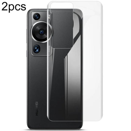 Imak 2-Piece Curved Hydrogel Back Protector For Phones Everyday Scratch Protection clear curved back film showing two-piece set on phone