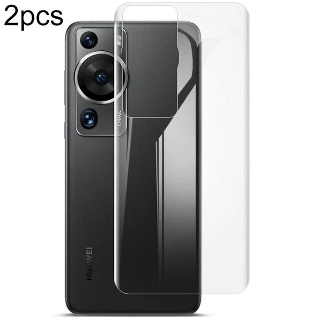 Imak 2-Piece Curved Hydrogel Back Protector For Phones Everyday Scratch Protection clear curved back film showing two-piece set on phone