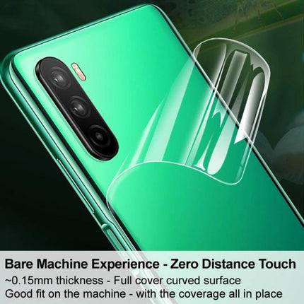Imak 2-Piece Curved Hydrogel Back Protector For Phones Everyday Scratch Protection on green phone showing thin curved full-back coverage