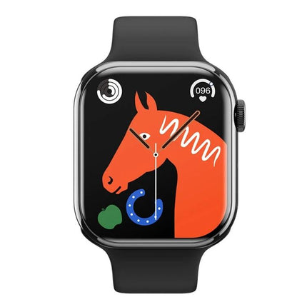 A Versatile Smart Watch for Everyday Wellness and Connectivity - black smartwatch with colorful horse watch face showing activity and heart metrics