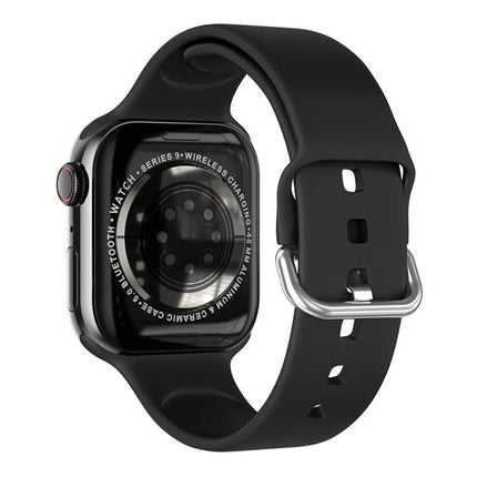 A Versatile Smart Watch for Everyday Wellness and Connectivity black smartwatch showing rear sensors and black sport band