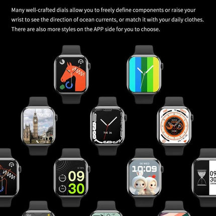 A Versatile Smart Watch for Everyday Wellness and Connectivity showcasing multiple customizable watch faces for tracking steps, sleep, and vitals