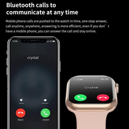 A Versatile Smart Watch for Everyday Wellness and Connectivity showing Bluetooth call screen with phone and smartwatch answering options