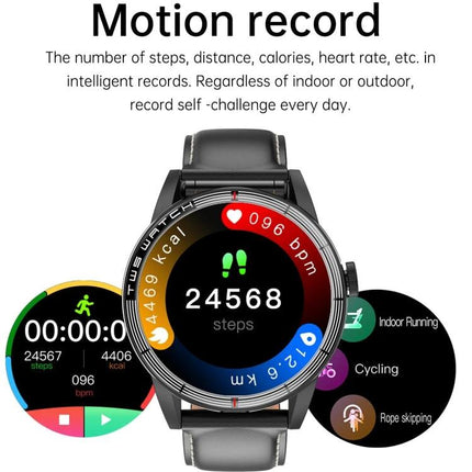 Daily Smart Watch with Built-in Earphones for Active Lifestyles showing step count, heart rate and workout modes on round touchscreen