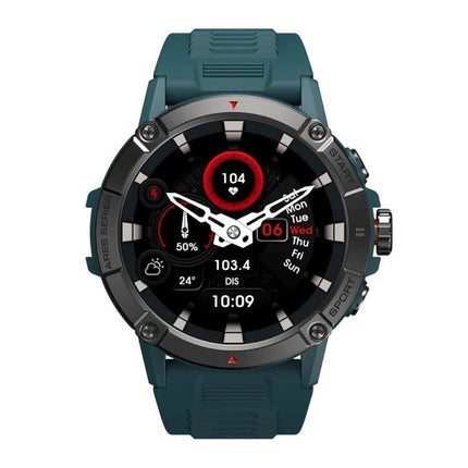 Zeblaze Smart Watch for Daily Health and Connectivity Tracking — teal rugged smartwatch displaying heart rate, steps, notifications, and time