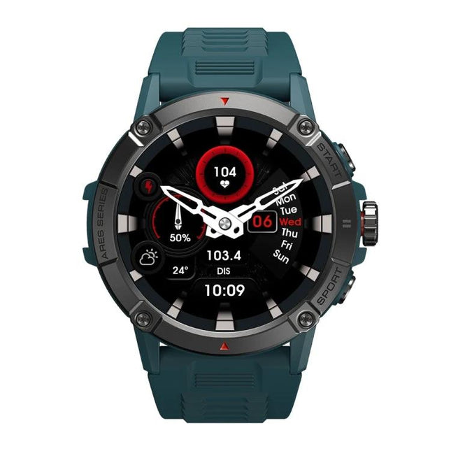 Zeblaze Smart Watch for Daily Health and Connectivity Tracking — teal rugged smartwatch displaying heart rate, steps, notifications, and time