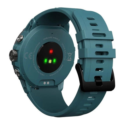 Zeblaze Smart Watch for Daily Health and Connectivity Tracking - teal back view showing heart-rate sensors and silicone strap