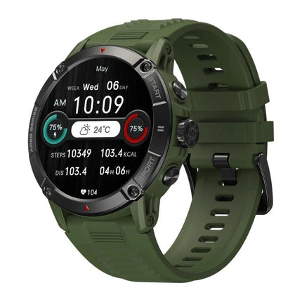 Zeblaze Smart Watch for Daily Health and Connectivity Tracking - green rugged smartwatch showing time, steps, calories and notifications