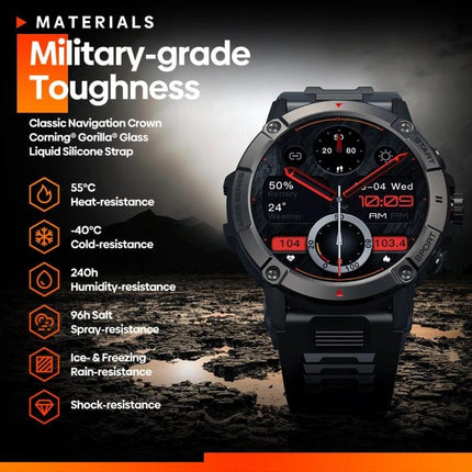 Zeblaze Smart Watch for Daily Health and Connectivity Tracking — rugged military‑grade smartwatch with silicone strap, gorilla glass, step and notification monitoring