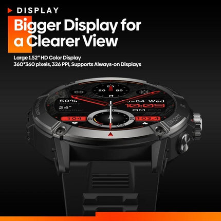 Zeblaze Smart Watch for Daily Health and Connectivity Tracking - black sport watch with 1.52" HD round display showing fitness and notification stats