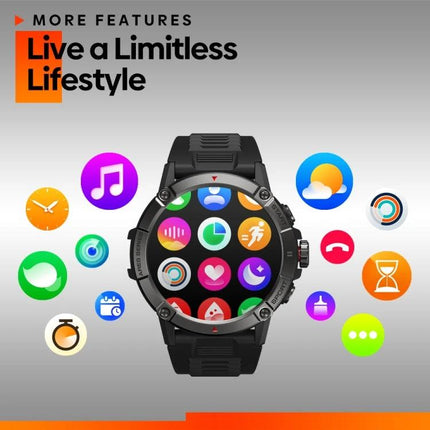 Zeblaze Smart Watch for Daily Health and Connectivity Tracking - black smartwatch showing health and app icons for steps, heart, notifications, and calls