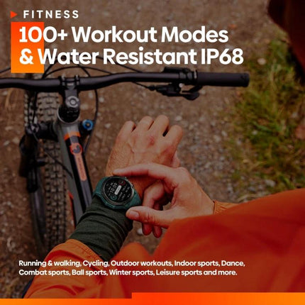 Zeblaze Smart Watch for Daily Health and Connectivity Tracking - cyclist checking watch with 100+ workout modes and IP68 water resistance