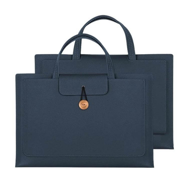 Portable Elastic Laptop Inner Bag for 13-14 Inch Laptops in navy with handles and button closure, slim protective sleeve for travel and commute