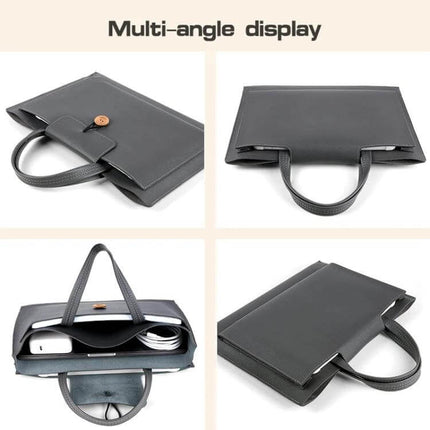 Portable Elastic Laptop Inner Bag for 13-14 Inch Laptops multi-angle display showing gray protective inner sleeve with handles and organized interior