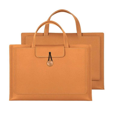 Portable Elastic Laptop Inner Bag for 13-14 Inch Laptops - Tan carrying sleeve with handles and button closure for travel and commuting