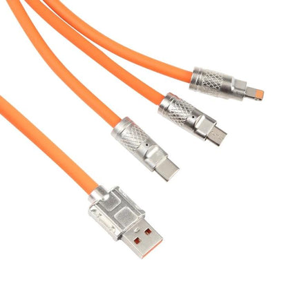 Mech Series Cable for Everyday Device Charging Needs orange multi‑connector cable with USB and three device plugs