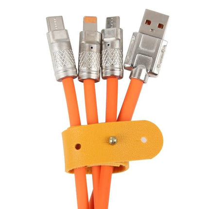 Mech Series Cable for Everyday Device Charging Needs - orange multi-connector cable with USB, micro USB, Lightning tips and leather strap