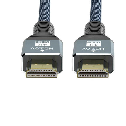 High-Definition HDMI Cable for TV and Monitor Connections, HDMI 2.0 braided cable showing dual connectors for TV, monitor, projector setup