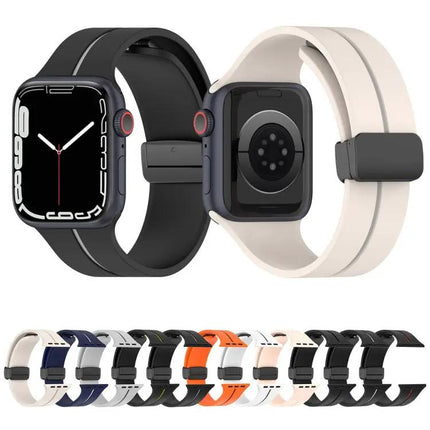 Two-Tone Silicone Folding Buckle Band For Apple Watch 38/44