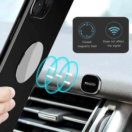 Yesido Car Dashboard Magnetic Phone Holder Black Mini mounted on car dash showing magnetic attachment and compact design