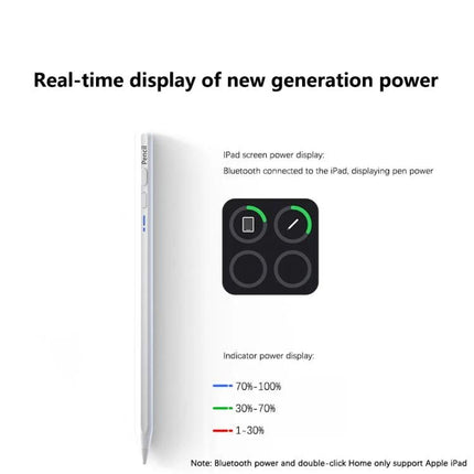 Universal Bluetooth Magnetic Stylus Pen for Touch Screens showing iPad battery power display and indicator levels