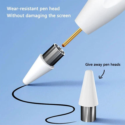 Type-C Charging Universal Bluetooth Stylus Pen for iPads and Android Tablets showing replacement POM nibs and wear-resistant pen head for smooth, precise screen input