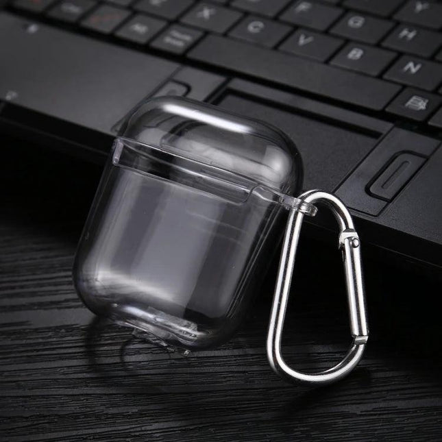 A Protective Case for AirPods That Secures During Daily Activities - clear durable PC shell with carabiner for commuting and workouts