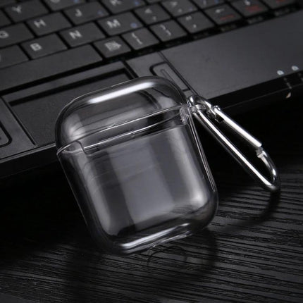 A Protective Case for AirPods That Secures During Daily Activities - clear durable PC case with carabiner protecting against scratches and drops