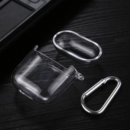 A Protective Case for AirPods That Secures During Daily Activities – clear durable PC cover with carabiner to prevent drops and scratches