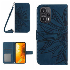 Sunflower Embossed Leather Flip Phone Case with Lanyard for Xiaomi Redmi 13C 5G