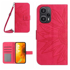 Sunflower Embossed Leather Flip Phone Case with Lanyard for Xiaomi Redmi 13C 5G