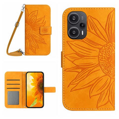 Sunflower Embossed Leather Flip Phone Case with Lanyard for Xiaomi Redmi 13C 5G