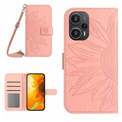 Sunflower Embossed Leather Flip Phone Case with Lanyard for Xiaomi Redmi 13C 5G